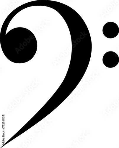 Monochrome vector graphic of a bass clef as used in sheet music to represent the notes in a song