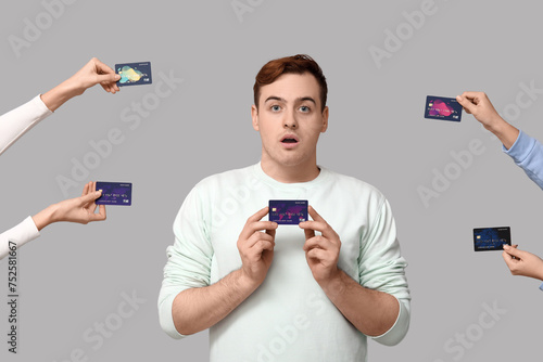 Shocked young man and hands...