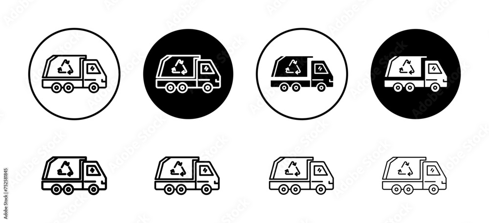 Garbage truck vector icon set collection. Garbage truck Outline flat Icon.