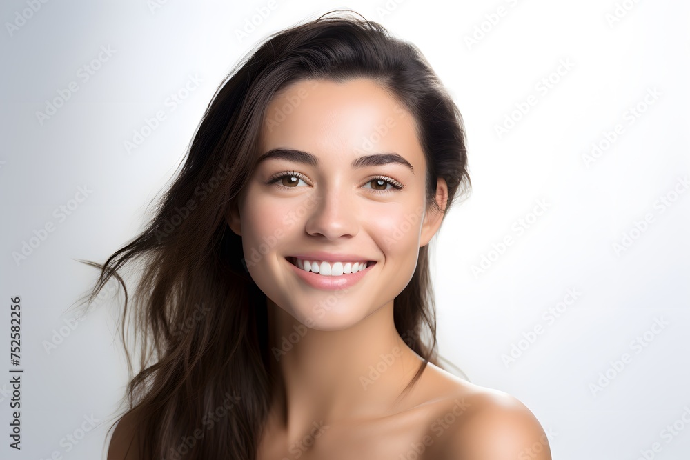 A woman with long hair smiling at the camera A woman with long hair smiling at the camera