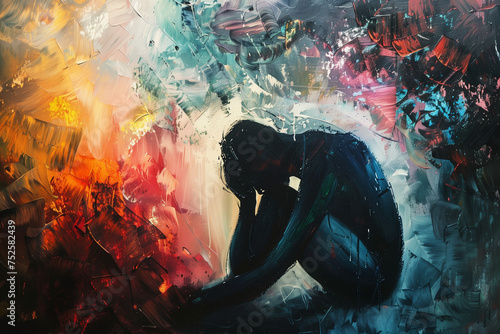 Abstract art of depression and anxiety heavy burden photo