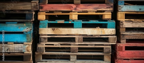 A large collection of wooden pallets stacked on top of each other outdoors