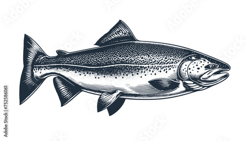 Salmon. Vintage woodcut engraving style vector illustration.
