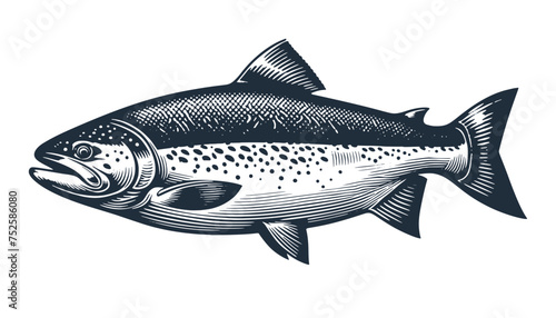Salmon. Vintage woodcut engraving style vector illustration.