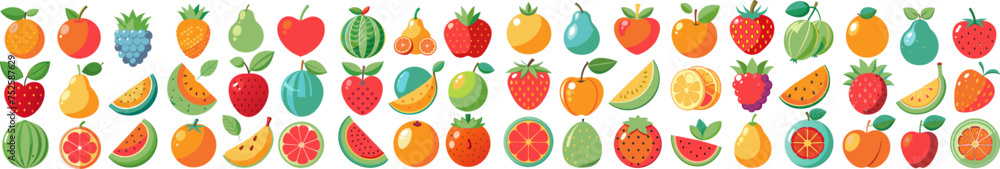 Fruit icons set. Vector illustration of a set of fruits. Fruit icons set. Vector illustration of a set of fruits.