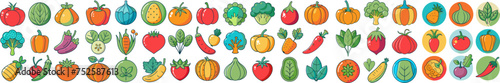Fruits and vegetables icons set. Cartoon illustration of 25 fruits and vegetables icons for web