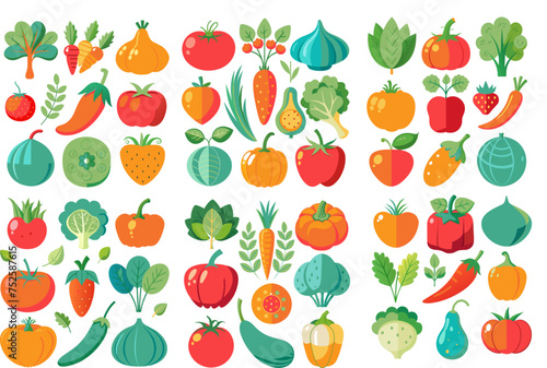 Vegetables and fruits. Vector set of vegetables and fruits.