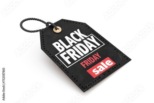 A dynamic illustration of a black Friday sale tag, creatively designed on a pure white background