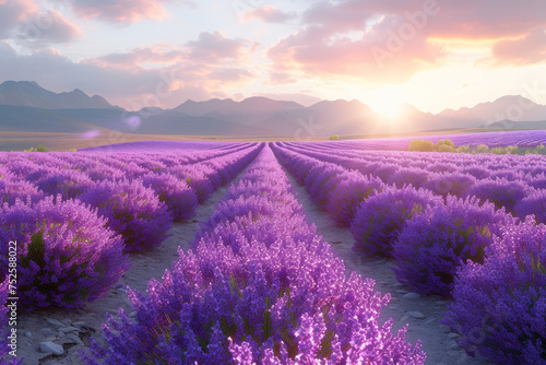 Vast lavender fields stretching out endlessly  captivating the eye. Generative Ai.