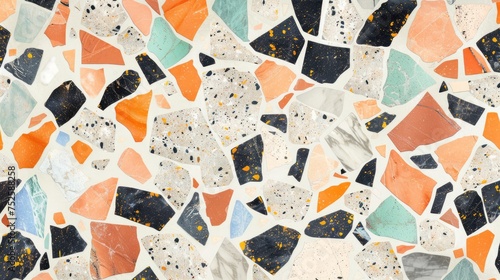 Aesthetic terrazzo floor surface marble texture background. Natural stones, granite, grain dots banner