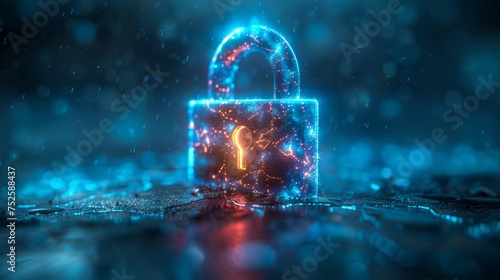 Abstract background with digital security padlock. Background for cyber security, digital encryption, firewall security, data protection and technology concept