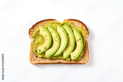 Avocado toast isolated on white background. Top view. Flat lay. Avocado Toast. Healthy food concept with copy space. Vegan Food Concept with copy space.
