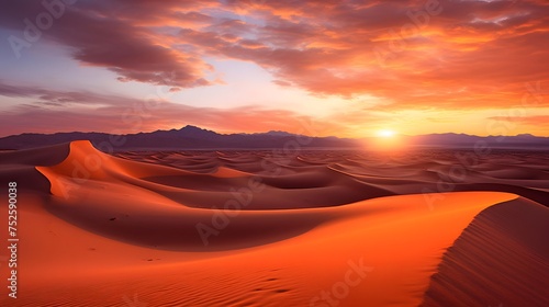Panoramic view of sand dunes at sunset in Death Valley National Park
