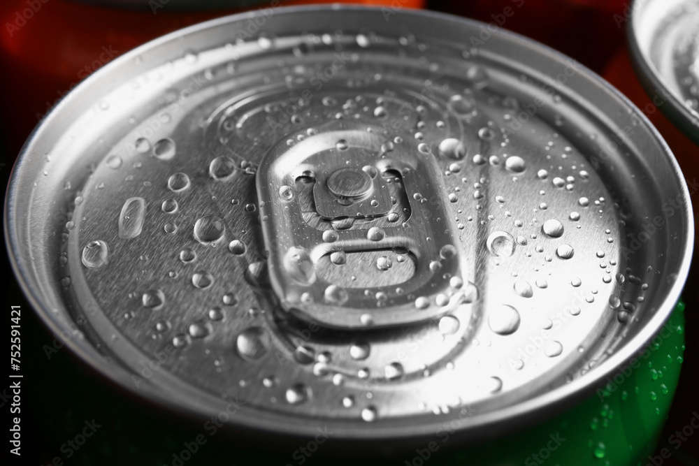 Energy drink in wet can, closeup. Functional beverage Energy drink in wet can, closeup. Functional beverage