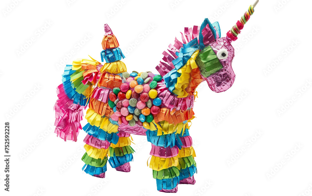 Festive Pinata Overflows with Candies Isolated on Transparent Background PNG.