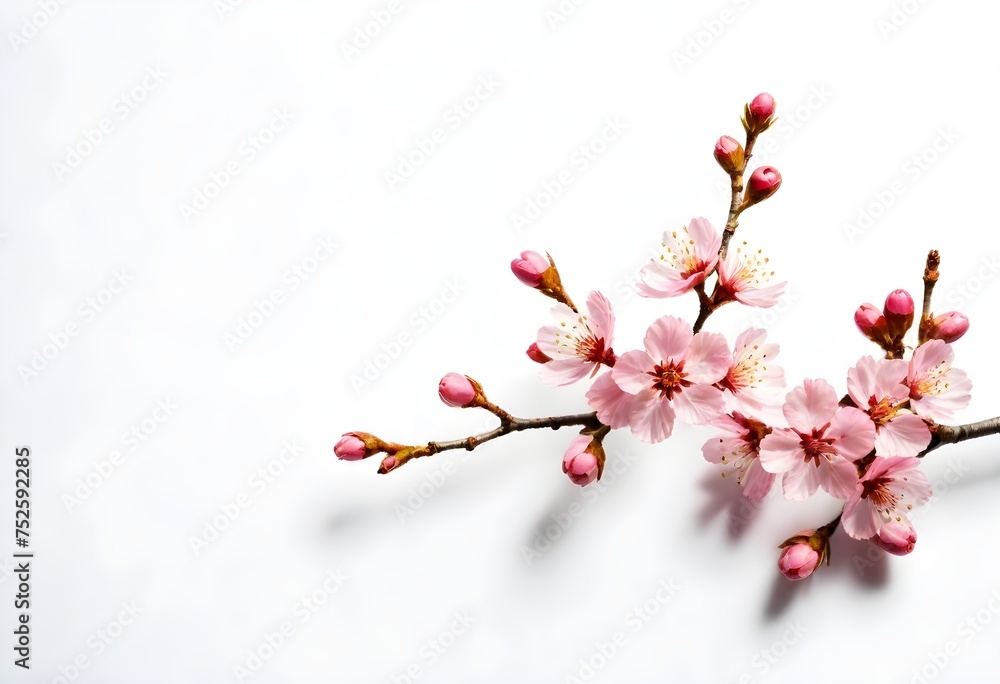 Cherry blossom branch with pink flowers on a plain background Cherry blossom branch with pink flowers on a plain background