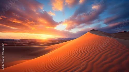 Sunset over sand dunes in Death Valley National Park  California