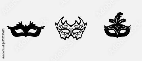 Set of isolated carnival masks, black and white