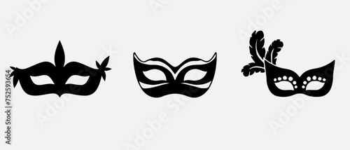Set of isolated carnival masks, black and white
