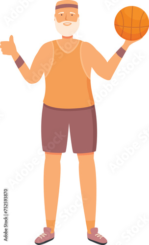 Senior man take basketball ball icon cartoon vector. Adult gym. Activity athletic © nsit0108
