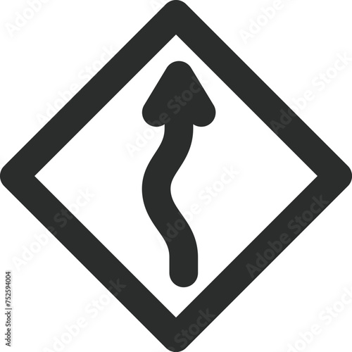 ミニ標識の線画単品イラスト　右つづら折りあり