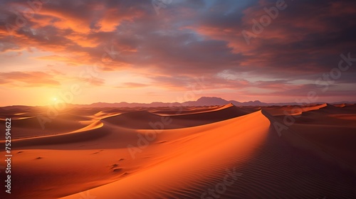 Beautiful panoramic view of the sand dunes at sunset