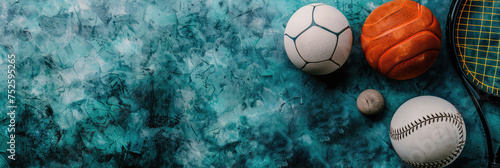 background with sports balls and tools with copy space 