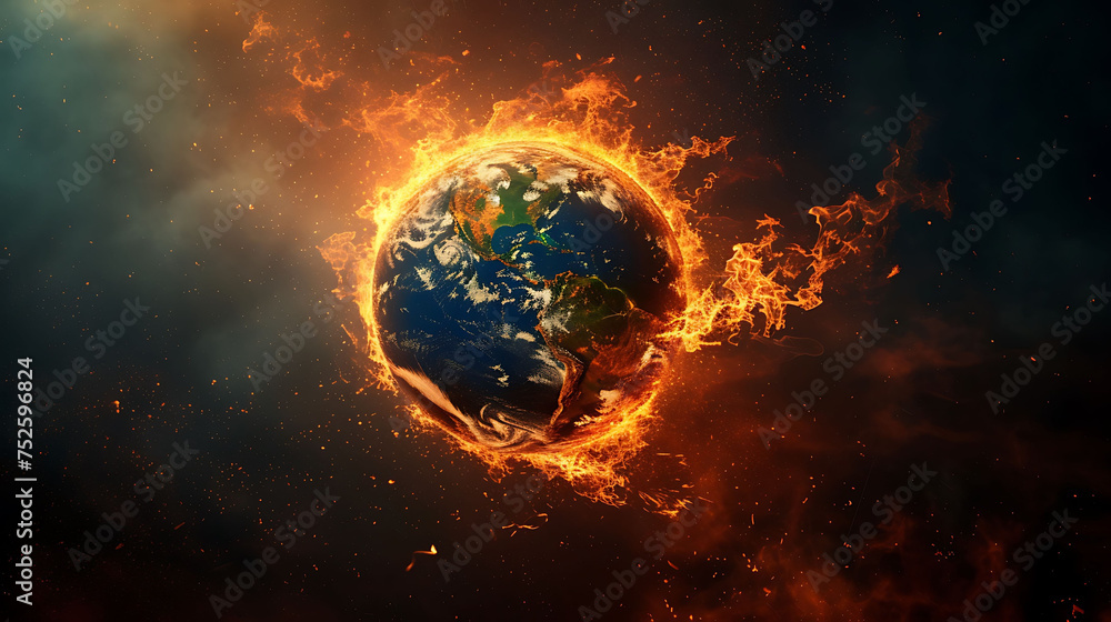 Naklejka premium Burning Planet Earth represents climate change