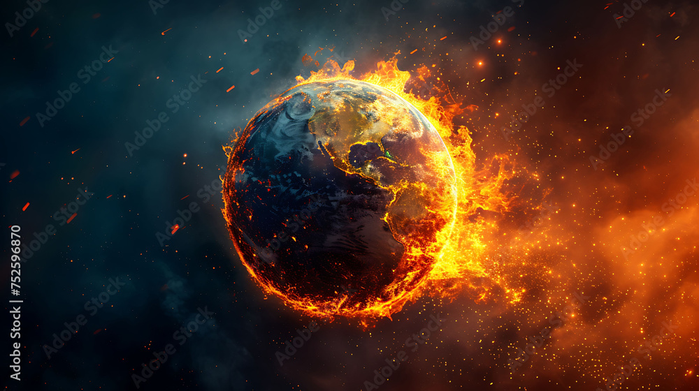 Burning Planet Earth represents climate change Burning Planet Earth represents climate change