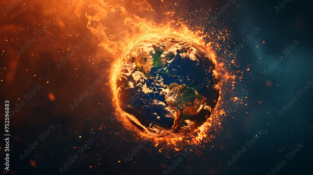 Burning Planet Earth represents climate change Burning Planet Earth represents climate change