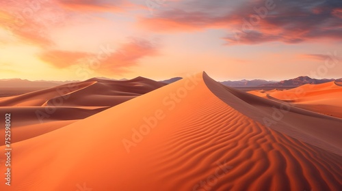 Desert sand dunes panorama at sunset. 3d render © A