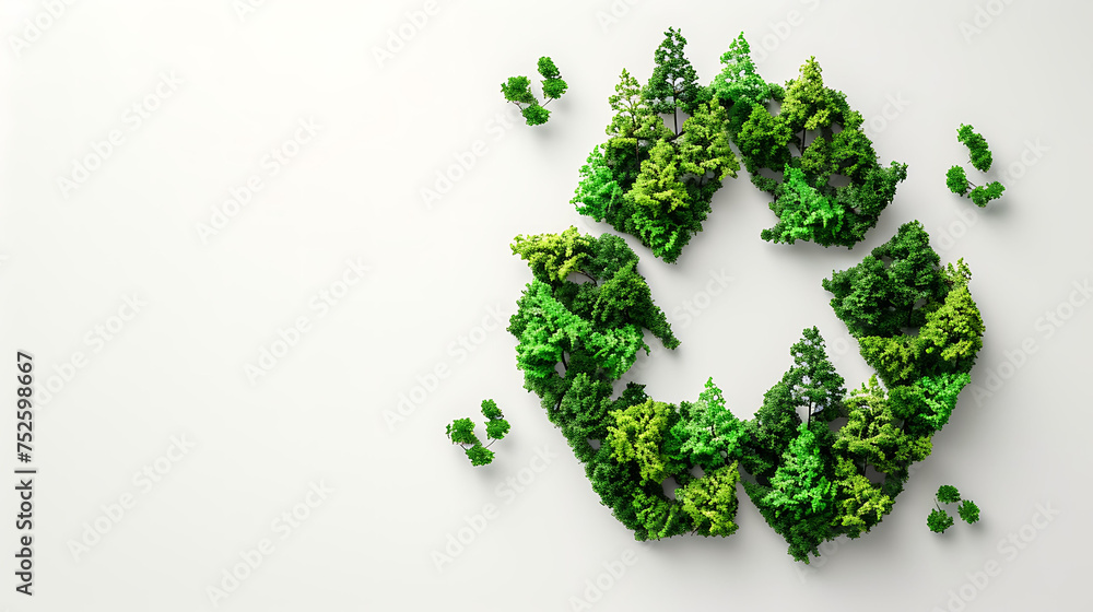Recycle sign made of green trees on white background Recycle sign made of green trees on white background