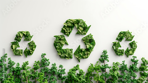 Recycle sign made of green trees on white background © Irfan Hameed