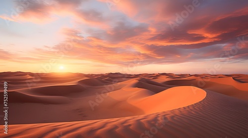 Panorama of desert sand dunes at sunset - 3d render © A