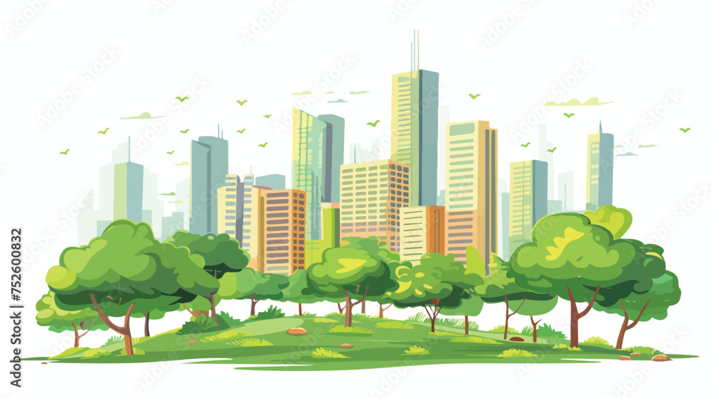 City building urban trees nature vector illustration - obrazy, fototapety, plakaty 