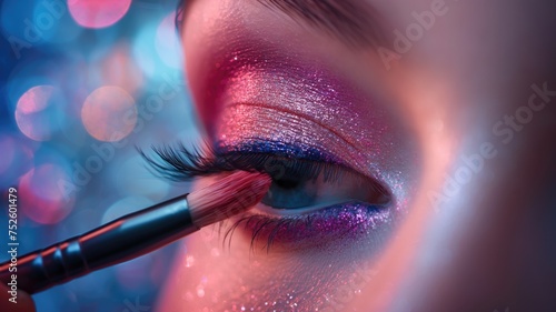 Close-up portrait of beautiful woman with bright makeup and professional make-up. photo