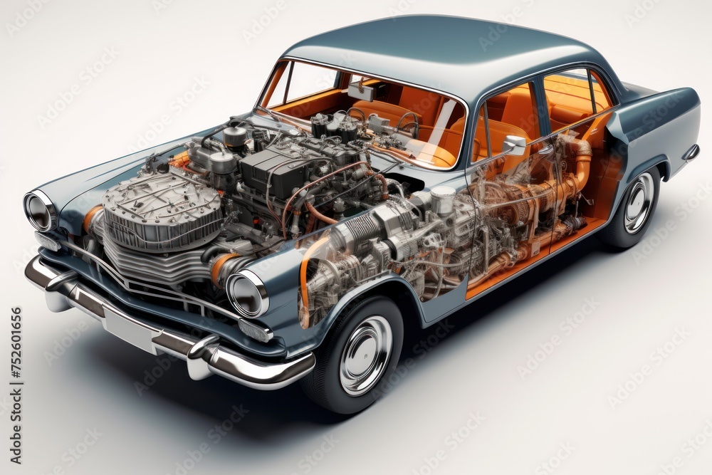 Cutaway 3d rendering of a sedan car showcasing the interior structure. Cutaway 3d rendering of a sedan car showcasing the interior structure.