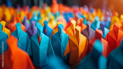 Grupo de personas de origami en colores vivos