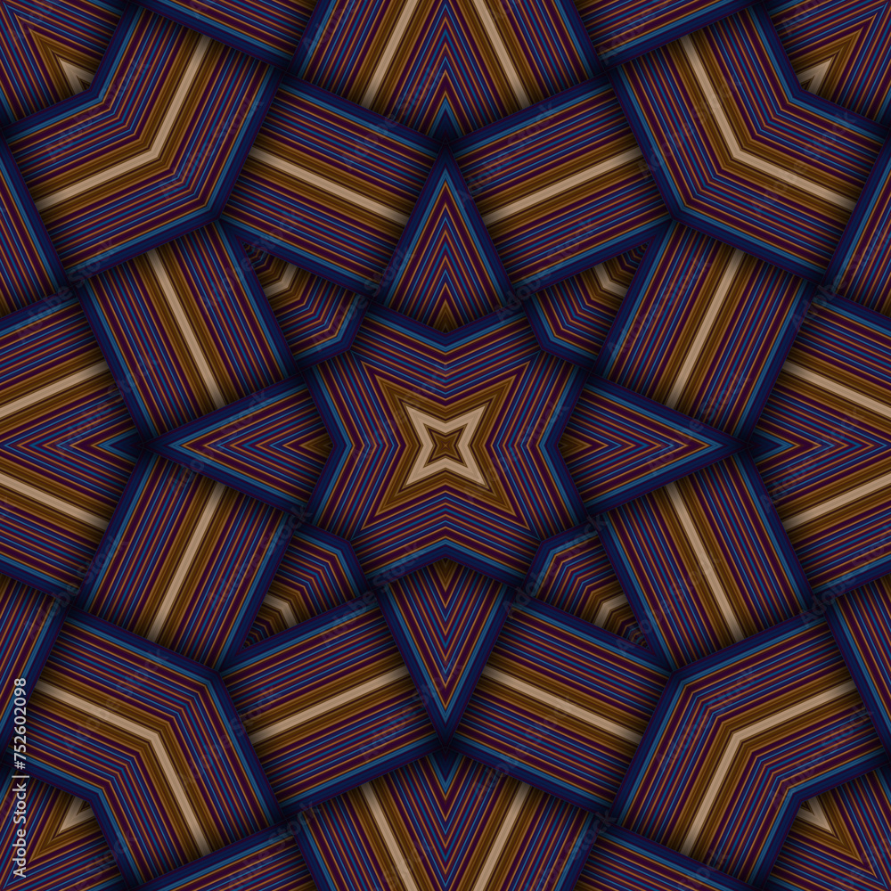 Fototapeta premium Seamless woven star pattern of stripes and lines. Square abstract pattern.