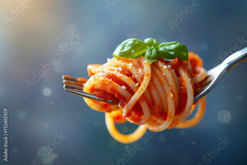 Succulent Spaghetti on a Fork with Tomato Basil Sauce, Classic Italian Dining