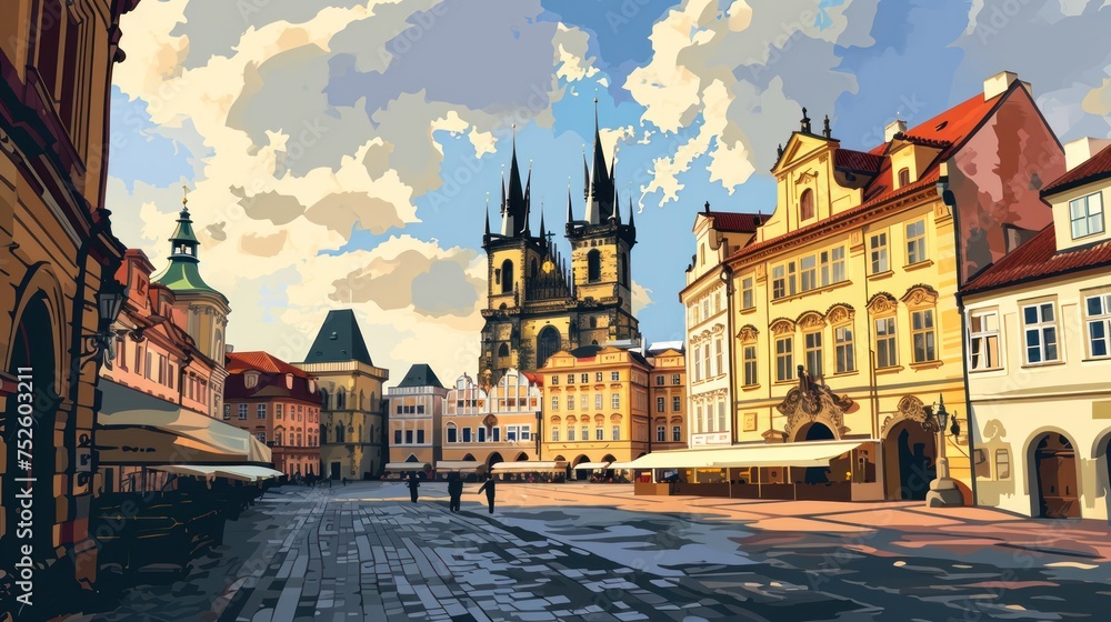 Fototapeta premium Artistic illustration of Prague city. Czech Republic in Europe.