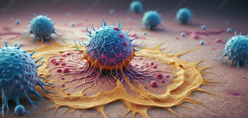 Illustration of a migrating and spreading cancer cell - ai generated