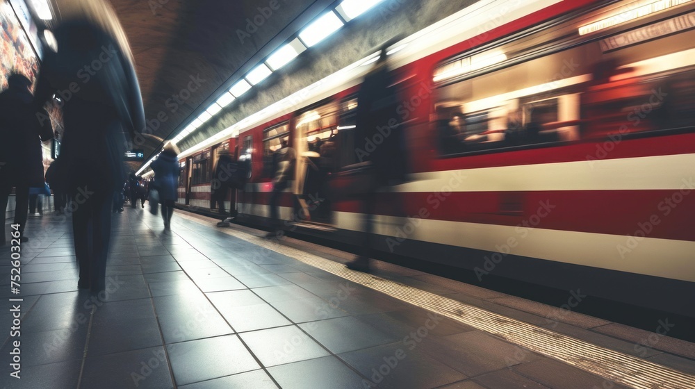 Motion blurred view of subway station with passengers in the city of Prague, Czech Republic in Europe. Motion blurred view of subway station with passengers in the city of Prague, Czech Republic in Europe.