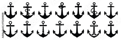  Anchor sail silhouettes set, large pack of vector silhouette design, isolated white background photo