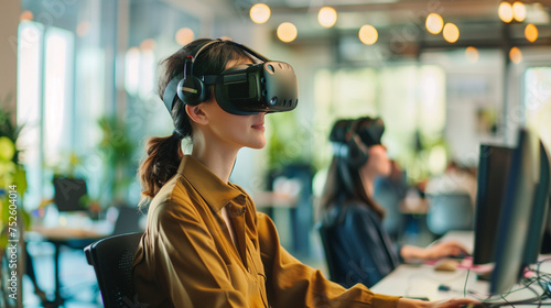 Employee wears VR glasses at work © Stock Plus