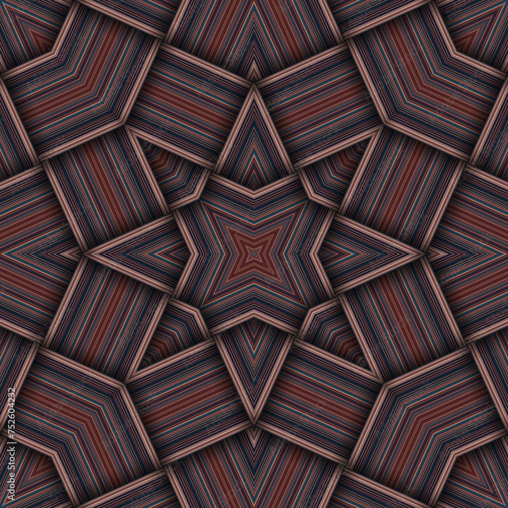 Obraz premium Seamless woven star pattern of stripes and lines. Square abstract pattern.