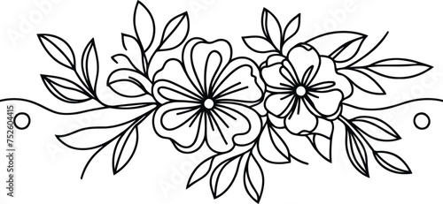 flower and leaf, botanical frame decoration, in continuous line drawing minimalist style.