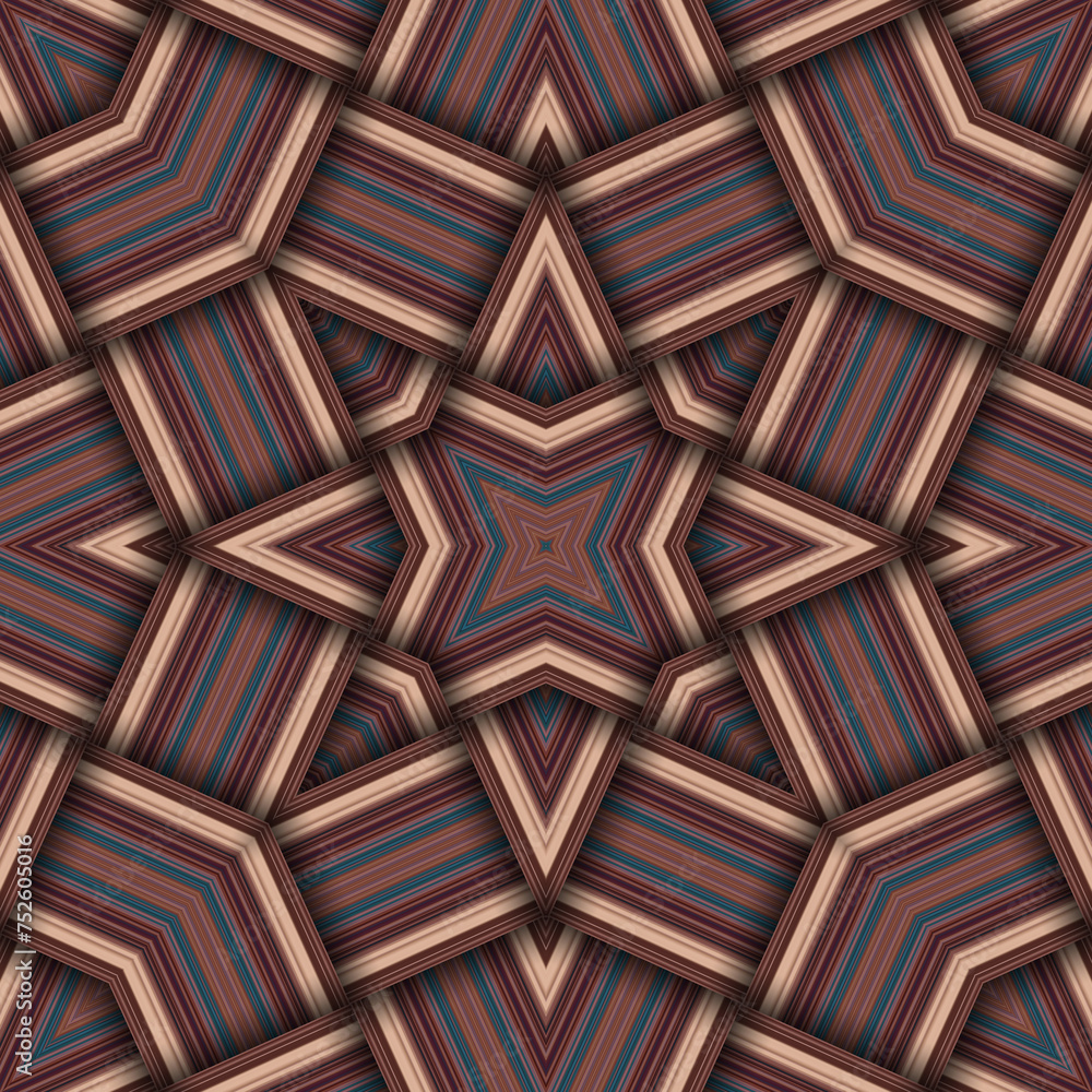 Obraz premium Seamless woven star pattern of stripes and lines. Square abstract pattern.