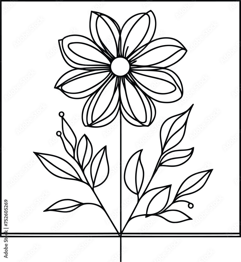 flower frame decoration, in continuous line drawing minimalist style. flower frame decoration, in continuous line drawing minimalist style.