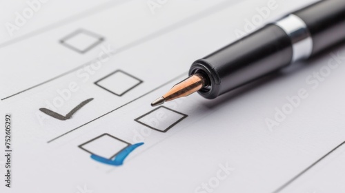 Close-up view of select check box with a pen. The concept of voting.